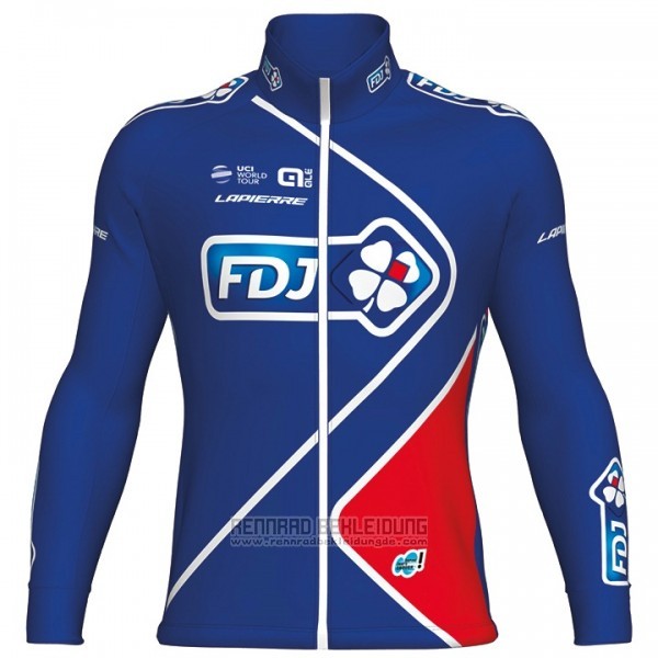 2017 Fahrradbekleidung FDJ Blau Trikot Langarm und Tragerhose